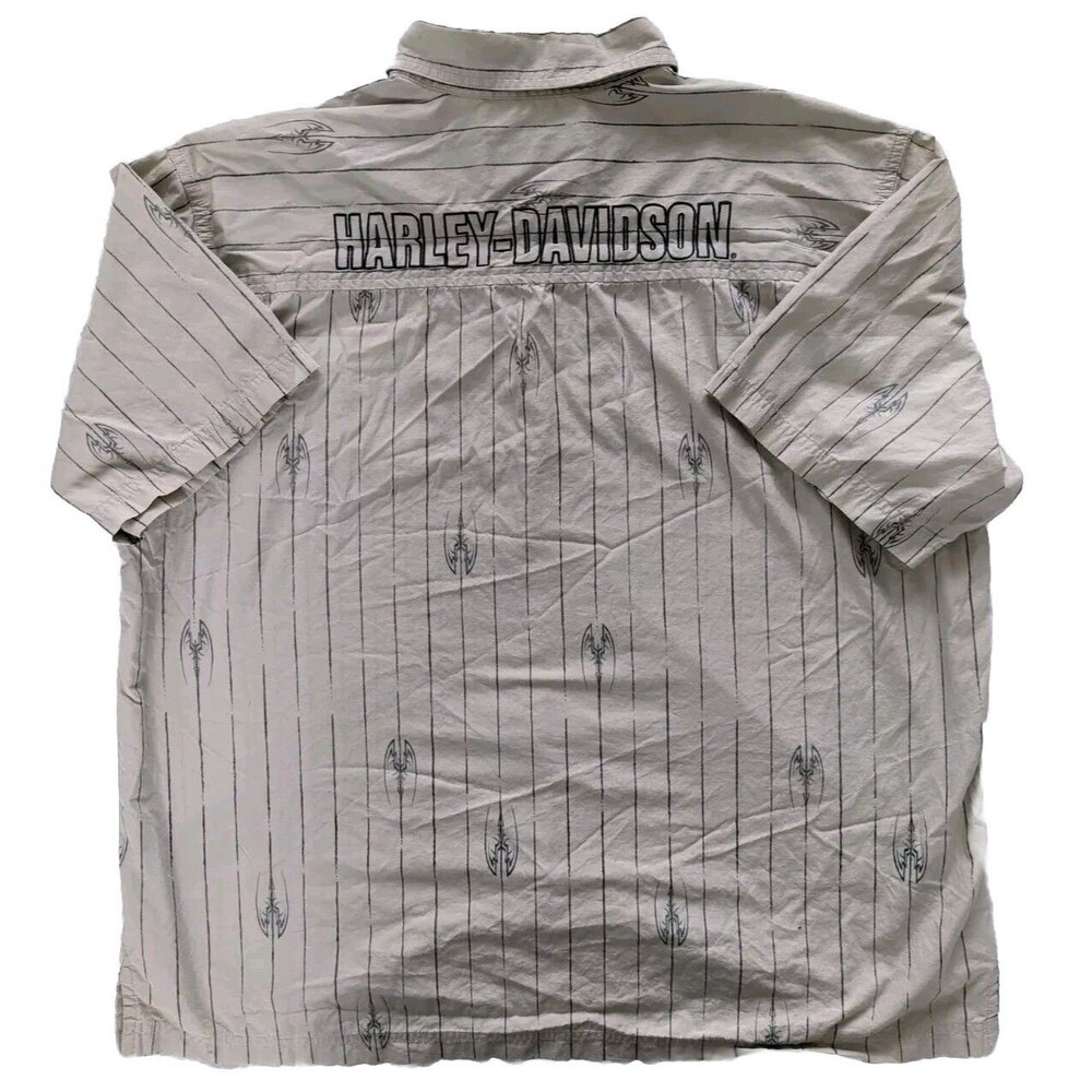 Harley Davidson Pinstripe Striped Short Sleeve Motorcycle Shirt Size XL Beige